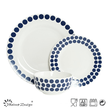18PCS Ceramic Dinner Set with Blue Dots Decal Design